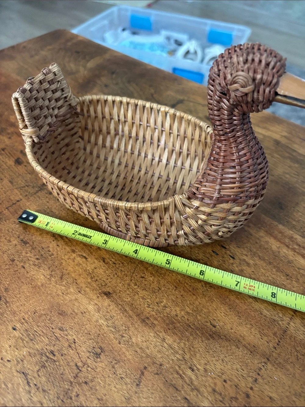 Vintage Mid Century Modern Quirky Handwoven Duck Small Decorative Basket